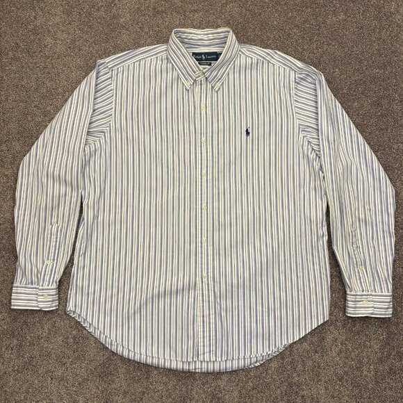 Ralph Lauren Men's Button Down Shirt Size XL White Blue Striped Classic Fit EUC - Picture 2 of 12